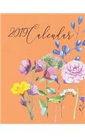 2019 Calendar: Watercolour Flowers with Inspirational Quotes on Textured Bright Orange Wall Cover