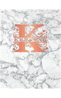 Krystal: Personalized Journal Notebook for Women or Girls. Monogram Initial K with Name. White Marble & Rose Gold Cover. 8.5" X 11" 110 Pages Lined Journal P