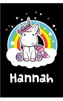 Hannah: Personalized Name Notebook Blank Journal For Girls Or Women With Unicorn
