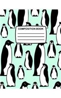 Composition Book: Large Blue Composition Notebook With Penguins On Cover, 80 Lined Pages, College Ruled Notebook Perfect for School & Home