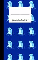 Composition Notebook: Wide Ruled Writing Book Cute Dolphin Blue Water Pattern Design Cover