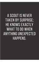 A Scout is never taken by surprise; he knows exactly what to do when anything unexpected happens.