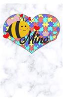 Mine: White Marble Bee Autism Awareness Puzzle Lined Notebook and Journal Composition Book Diary Gift Mothers Day