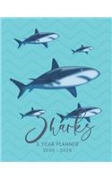 2020-2024 Five Year Planner Monthly Calendar Sharks Goals Agenda Schedule Organizer: 60 Months Calendar; Appointment Diary Journal With Address Book, Password Log, Notes, Julian Dates & Inspirational Quotes