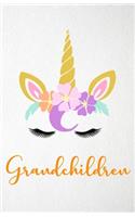 Grandchildren A5 Lined Notebook 110 Pages: Funny Blank Journal For Lovely Magical Unicorn Face Family Relative Relation Magic Dream Wish. Unique Student Teacher Scrapbook/ Composition Great F