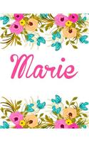 Marie: Personalised Marie Notebook/Journal For Writing 100 Lined Pages (White Floral Design)