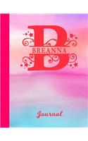 Breanna Journal: Letter B Personalized First Name Personal Writing Diary Glossy Pink & Blue Watercolor Effect Cover Daily Diaries for Journalists & Writers Note Taki