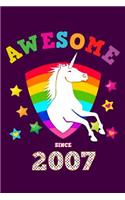 Awesome Since 2007: Unicorn Diary & Personal Writing Journal Cute Glossy Magical Purple Cover for Girls Born in '07 Daily Diaries for Kids aspiring to be Journalists, R