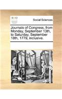 Journals of Congress, from Monday, September 13th, to Saturday, September 18th, 1779, Inclusive.
