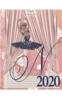 2020 Weekly Planner - Ballerina Princess Monogram Initial Letter 