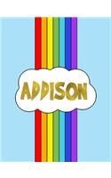 Addison: Rainbow Cloud Personalized Name Composition Notebook - Cute Blue Red & Purple Wide Ruled Blank Lined Exercise Book & Journal for Students - Christma