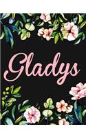 Gladys: Personalised Notebook/Journal Gift For Women & Girls 100 Pages (Black Floral Design)