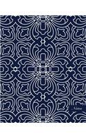 Notes: 8"x10" Unruled Blank Notebook Seamless Oriental China Porcelain Geometry Curve Cross Frame Line Pattern Cover. Matte Softcover Note Book Journal