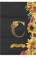 C Journal: Spring Sunflowers Journal Monogram Initial C Lined and Dot Grid Notebook - Decorated Interior