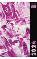 2024: Purple & White Abstract Paint Weekly Calendar Planner Organizer