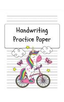 Handwriting Practice Paper: Cute Unicorn Workbook with Drawing Space for Pre-K to Third Grade Students, Dotted Lined Sheets, Blank Composition Large Notebook