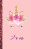 Aaron: Aaron Marble Size Unicorn SketchBook Personalized White Paper for Girls and Kids to Drawing and Sketching Doodle Taking Note Size 8.5 x 11