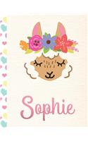 Sophie: Personalized Llama Journal For Girls - 8.5x11 110 Pages Notebook/Diary With Pink Name