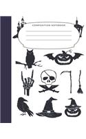 Composition Notebook: 7.5X9.25 Inch 109 Pages Halloween Themed Pictures Half Blank Half Wide Ruled School Exercise Book With Picture Space For Kids and Adults - Grades K2