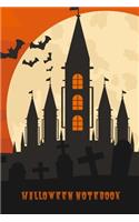 Halloween Notebook: Castle And Bats Lined Paper Halloween Composition Book With Creepy Scary Pumpkin Journal And Diary 100 Pages