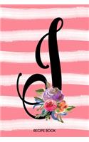 Monogram I Notebook: 6x9 Personalized Blank Recipe Book With 120 Recipe Templates, Coral Pink Floral Watercolor DIY Cookbook Journal, Ladie's Cooking Gifts, Women's Init