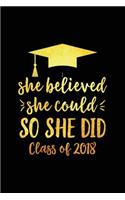 She Believed She Could So She Did Class of 2018: Lined Feminist Notebook for a Perfect Graduation Gag Gift for Teen Girls, for Women, for Her, Empowering Journal for a High School or College Gradua