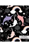 Narwhal Notebook: Cute Narwhals Wide Ruled Composition Black Note Book for Kids. Lined Paper Journal Diary, Stylish 7.5 X 9.25 Inch Soft Cover, for Home or Elementary