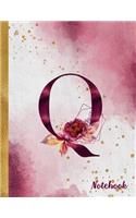 Q Notebook: 8.5 x 11 Pretty Gold Foil Floral Design Letter "Q" Monogram Initial Book for Women and Girls: Wide Ruled Notebook For All Your Home, School And Busi