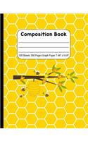 Composition Book Graph Paper: Quad Rule (4x4) Graph Paper, Four Squares per Inch Journal Notebook for Math, Science, School, Home or Work, Honey Comb with Bee Hive and Bees