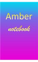 Amber: Blank Notebook - Wide Ruled Lined Paper Notepad - Writing Pad Practice Journal - Custom Personalized First Name Initial A Blue Purple Gold - Taking 