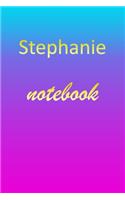 Stephanie: Blank Notebook - Wide Ruled Lined Paper Notepad - Writing Pad Practice Journal - Custom Personalized First Name Initial S Blue Purple Gold - Taking 