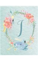 Notebook 8.5"x11" - Letter J - Light Blue and Pink Floral Design: College-ruled, lined format exercise book, Personalized with Initials.(10 Letter/Initial J - Light Blue and Pink Floral Design Notebook 8.5"x11", Alphabet)