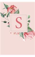 S: A Soft Pink Roses and Peonies Monogram Sketchbook - 110 Sketchbook Pages (6 x 9) - Floral Watercolor Monogram Sketch Notebook - Personalized Initial