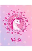 Vada: Unicorn Large Blank Primary Sketchbook Paper - Pink Purple Magical Horse Personalized Letter V Initial Custom First Name Cover - Drawing Sketch Book