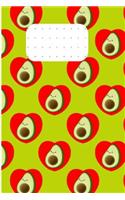 Cute Avocado in Red Heart Pattern Notebook: 110-Page Dot Grid Notebook. Bullet Journal