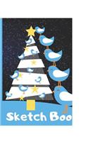 Sketch Book: Christmas Night Teal Blue Bird & Tree Blank Journal Sketching Coloring or Writing(6 Kid's Scribble Doodle Zone)