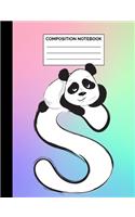 Composition Notebook: Panda Rainbow Monogram Letter S Initial Wide Ruled Lined Note Book - Exercise Book & Journal with Lines for Kids, Teens, Students or Teachers to Wri