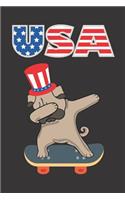 USA: Dabbing Pug Dog Skateboarding Uncle Sam 4th of July American Flag Journal Notebook