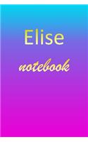 Elise: Blank Notebook - Wide Ruled Lined Paper Notepad - Writing Pad Practice Journal - Custom Personalized First Name Initial E Blue Purple Gold - Taking 