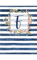 F: Letter F Monogram Initial Notebook - 8.5" x 11" - 100 pages, Dot Bullet Grid Pages- Watercolor Floral Notebook