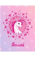 Imani: Unicorn Large Blank Primary Handwriting Learn to Write Practice Paper for Girls - Pink Purple Magical Horse Personalized Letter I Initial Custom Fir