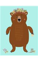 Nature Crown Bear Compostion Notebook: Wide Ruled (7.44 x 9.69) Cute Forest Grizzly Head Wreath Acorns