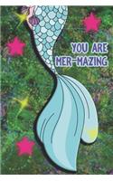 You Are Mer-Mazing: Wide Ruled Composition Book Diary Lined Journal Green with Mermaid Tail