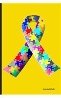 Journal Daily: Puzzle Ribbon, Autism Awareness, Lined Blank Journal Book, 150 Pages, Blank Journal Notebook, Writing Journal, Gifts f