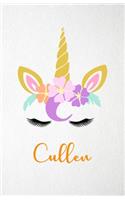 Cullen A5 Lined Notebook 110 Pages: Funny Blank Journal For Lovely Magical Unicorn Face Dream Family First Name Middle Last Surname. Unique Student Teacher Scrapbook/ Composition Great