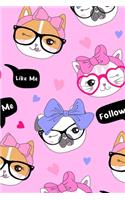 Super Cute Kawaii Social Media Cats and Pug Dogs with Bows Notebook