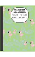 Blank Sheet Music Notebook: Beautiful Flamingo Themed Journal for Writing and Composing Your Own Songs, Chord Sheet and Tab Book 12 Staves 8.5x11 Inch. 21.59x27.94 cm 120 Pages