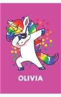 Olivia: Personalisiertes Design Notizbuch Einhorn 120 linierte Seiten - Perfekte Geschenkidee für die Schuhe oder Weihnachten mit Vornamen DIN A5 (pink)