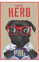 Super Hero Pug dot grid and lined journal with 2020/2021 calendar
