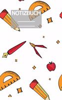 Notizbuch A5 Muster Zeichnung Grundschulsachen Schule Zirkel Stift Pinsel Apfel